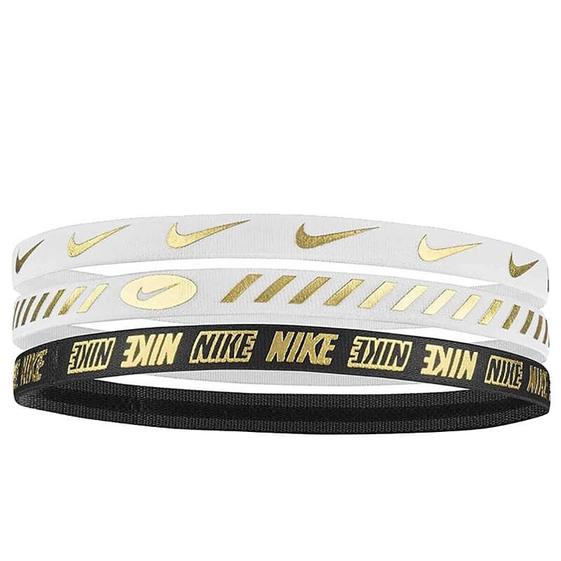 Nike Metallic White Black Gold Headbands (3pk)