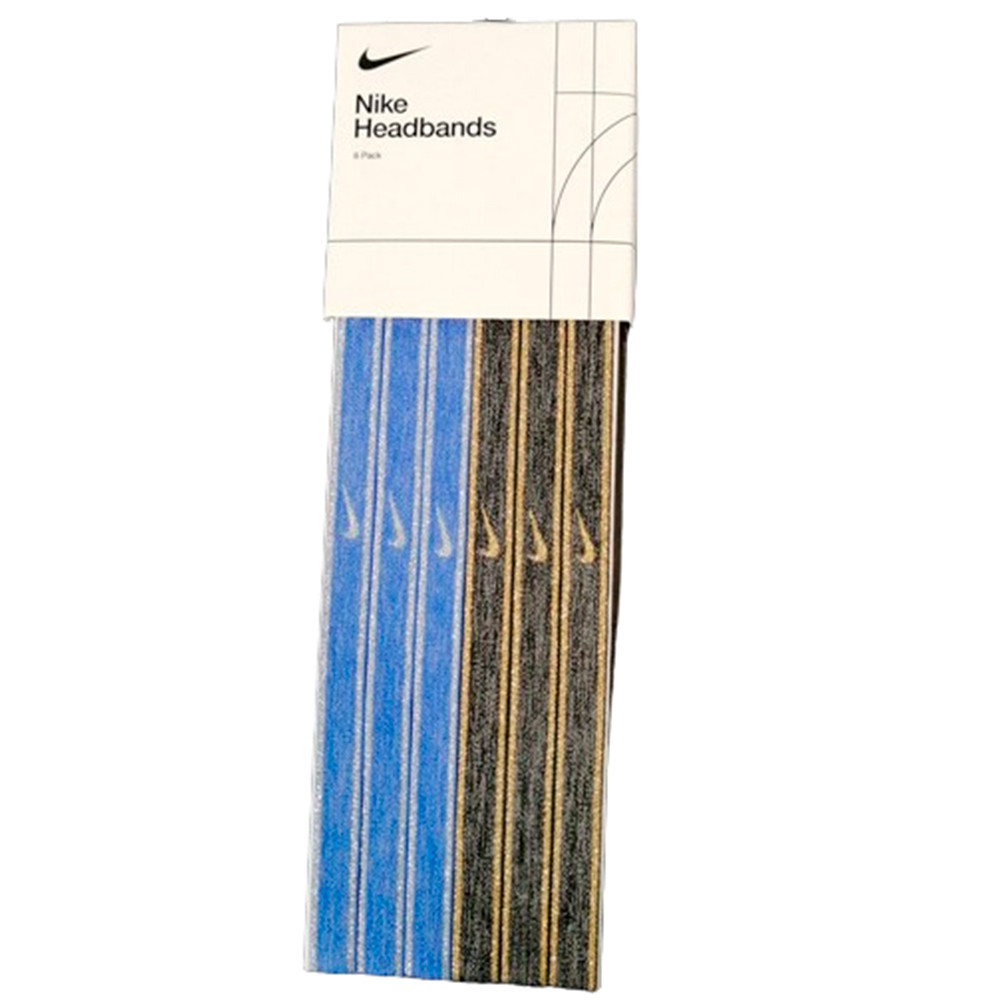 Nike Swoosh Sports Metallic Blue Black Headbands Pk.6