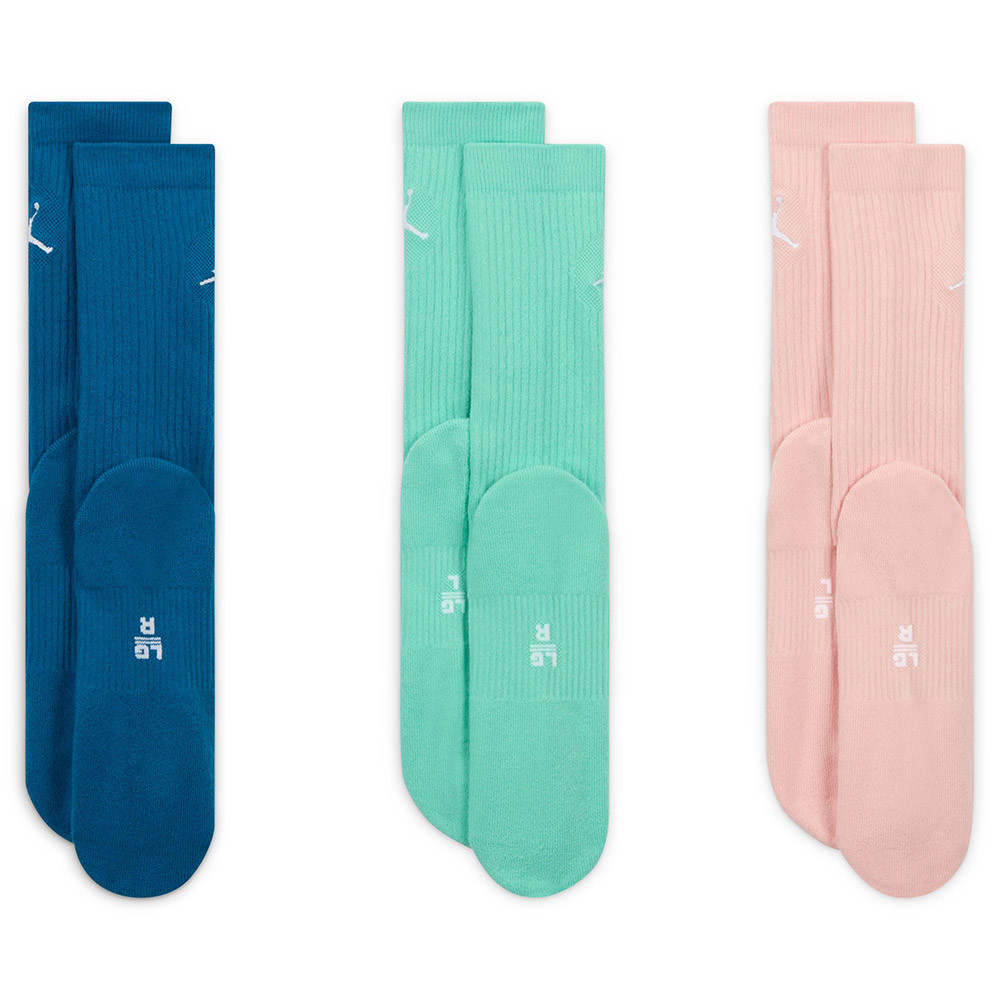 Jordan Everyday Crew Blue Green Pink Socks (3pk)
