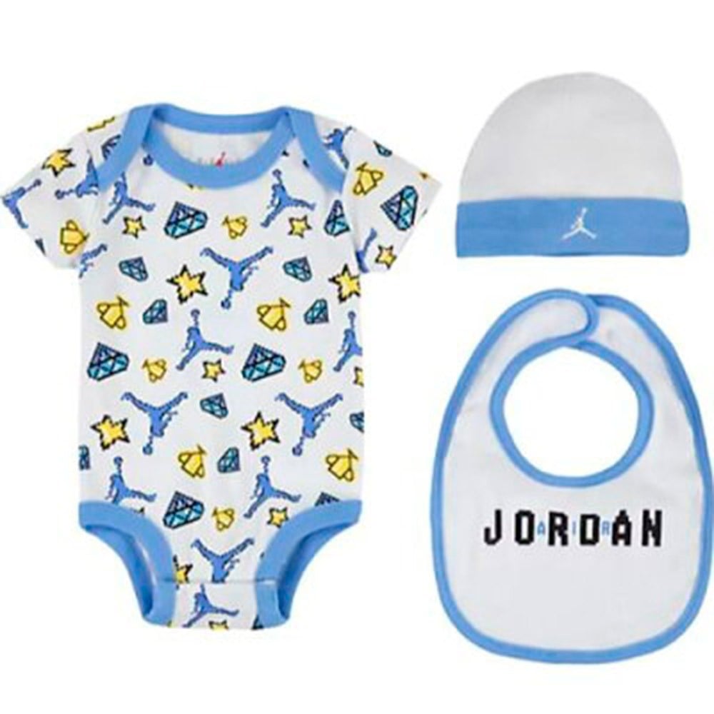 Baby Set Jordan Jumpman Hat Bodysuit Bib White Blue