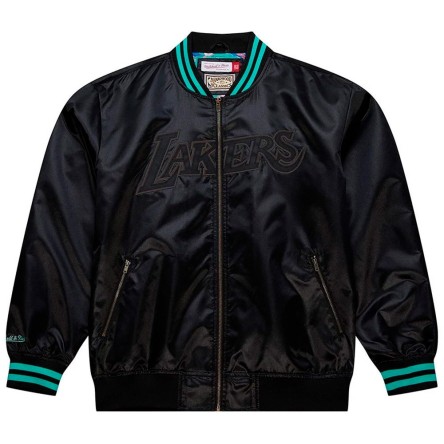 Buy Los Angeles Lakers Teside Satin Bomber Black Jacket | 24Segons