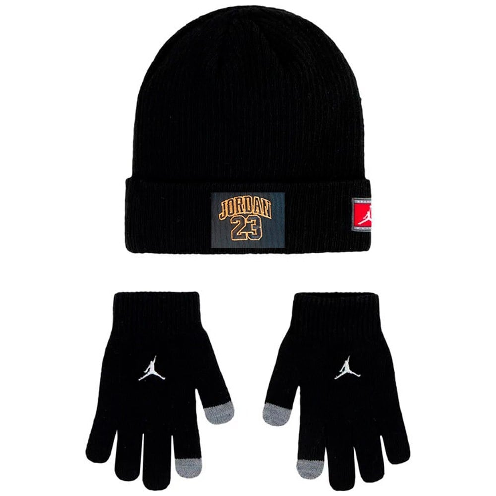 Set Kids Jordan 23 Jersey Beanie Gloves Black Gold