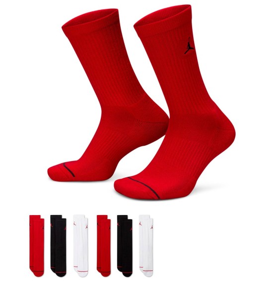 Buy Jordan Cushioned Crew Red White Black Pk.6| Socks24Segons