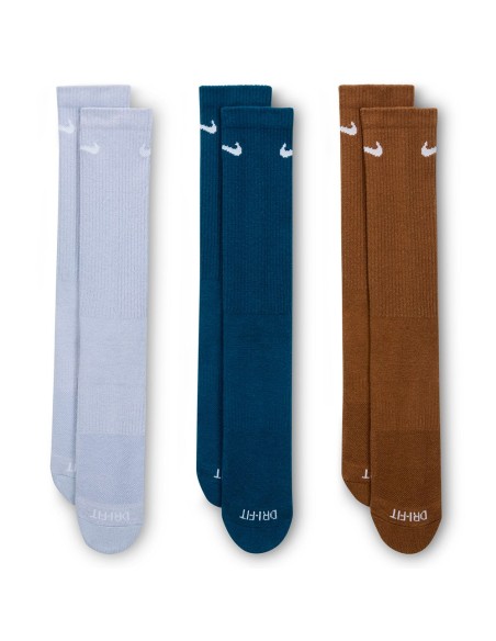 Comprare Nike Everyday Plus Cushioned Crew Blue Brown Socks 3pk|24Segons