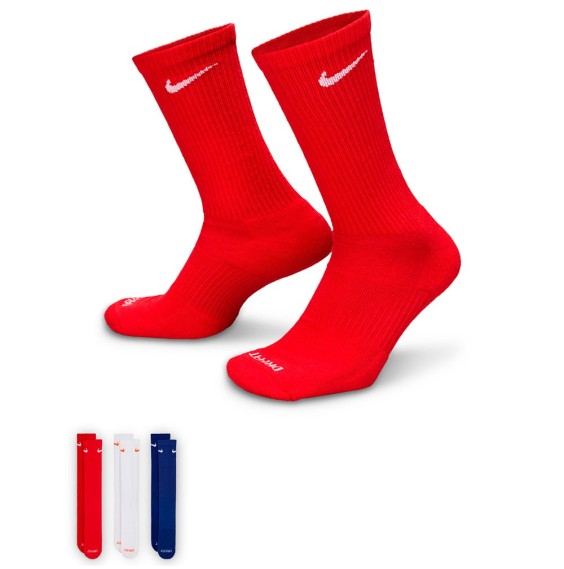 Acheter Nike Everyday Plus Cushioned Crew White Red Blue 3pk| Socks24Segons