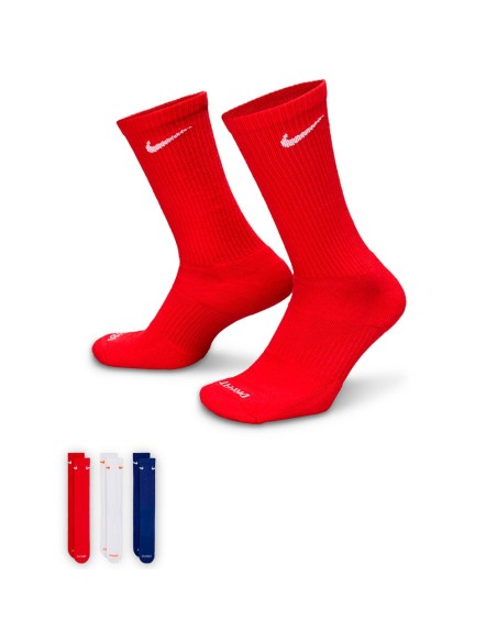 Buy Nike Everyday Plus Cushioned Crew White Red Blue 3pk| Socks24Segons