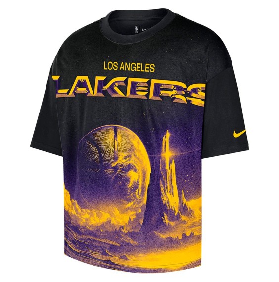 Acquista la T-shirt nera Los Angeles Lakers Courtside Boxy 24Segons