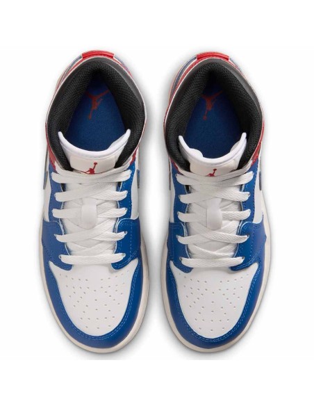 Achetez les baskets Air Jordan 1 Mid True Blue Red pour enfants | 24Segons