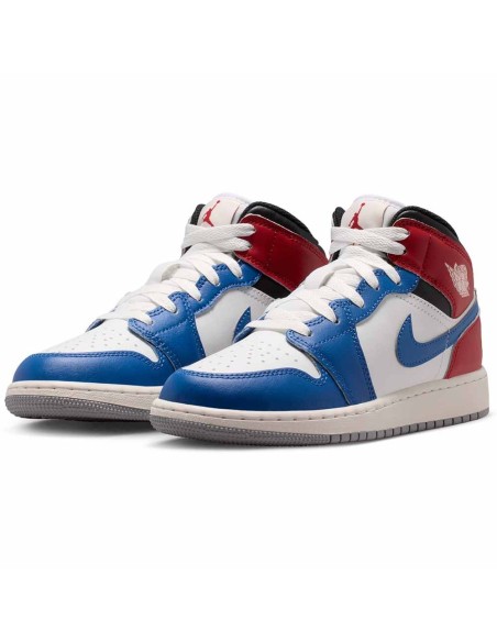 Achetez les baskets Air Jordan 1 Mid True Blue Red pour enfants | 24Segons